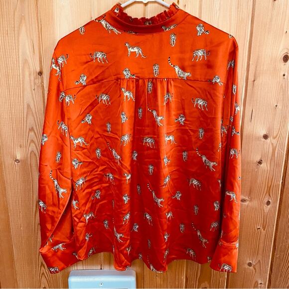 Chicos top Womens size 2 P= Large Petite Leopard animal Print Ruffle Neck Blouse - Picture 8 of 9